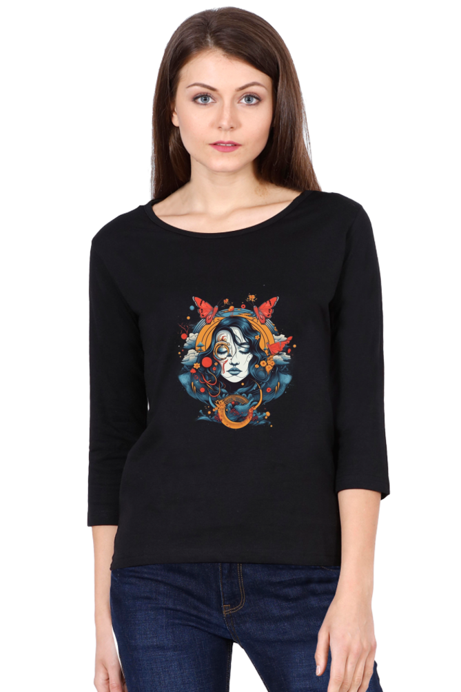 ZenVibes- Female Full Sleeve T-Shirts Black