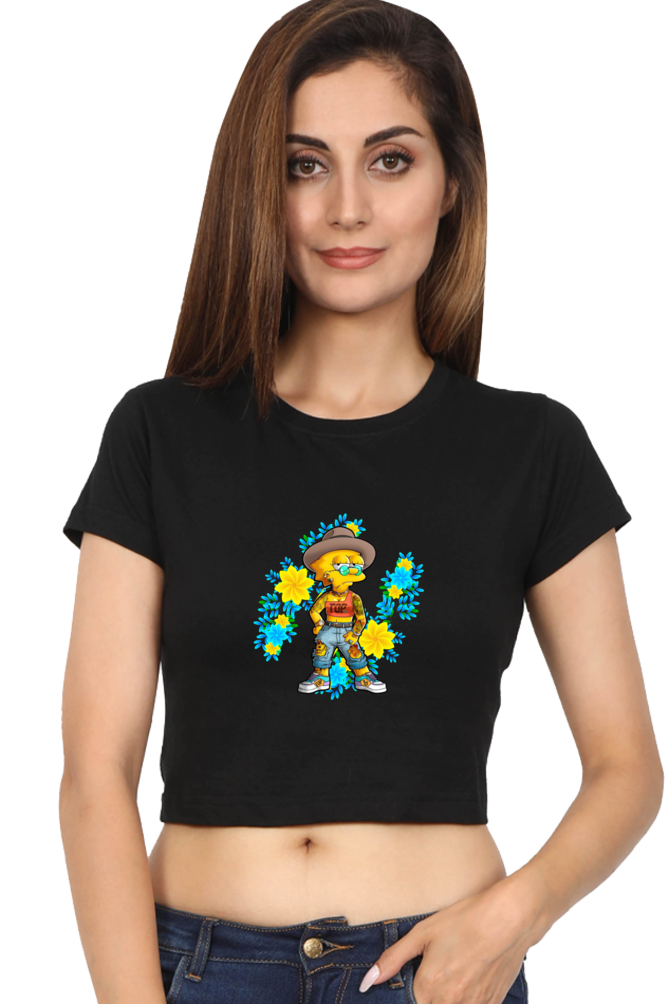 Cartoon Women - Female Crop Top Black