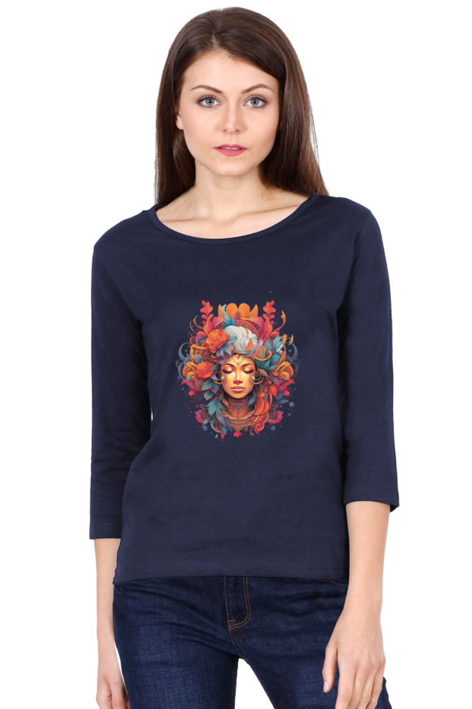 ZenVibes - Full Sleeves Womens T-Shirts Navy Blue